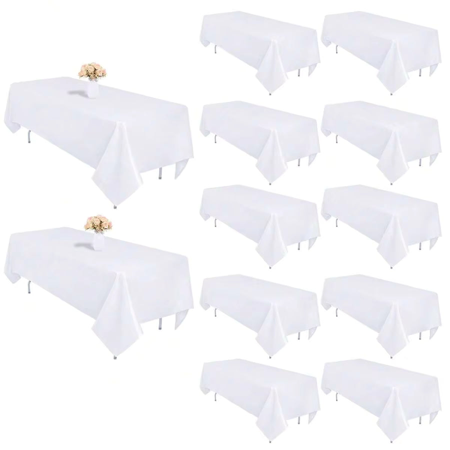 6/10/12 Pack Table Cloth (White) - 102 X 60 Inch Polyester Tablecloths For 6 Foot Rectangle Tables, Stain And Wrinkle Resistant Washable Fabric White Table Covers For Parties, Wedding, Banquet, Dining