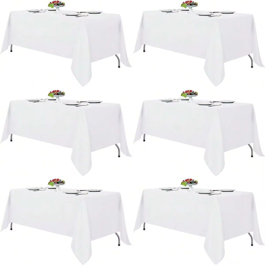 6 Pack Rectangle Tablecloth 60X102 Inch White Table Cloth Stain And Wrinkle Resistant Washable Polyester Fabric Table Cover For Party, Wedding And Banquet Decoration