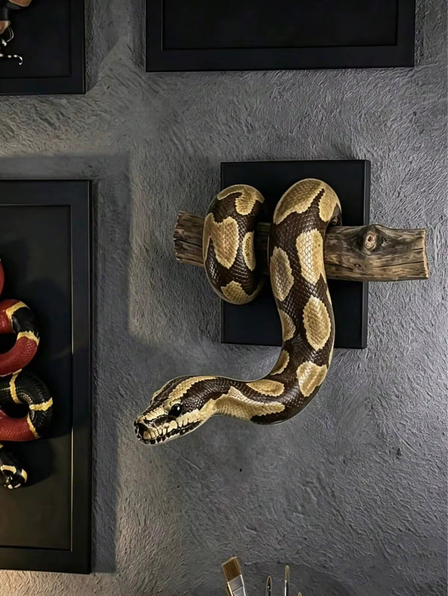 1pc Ball Python Wall Sculpture, Symbolizing Strength And Prosperity, Gothic Snake Decor, Realistic Wooden Statue, Home Decor Hanging Ornament, Handmade Reptile Lover Gift, Lifelike Texture