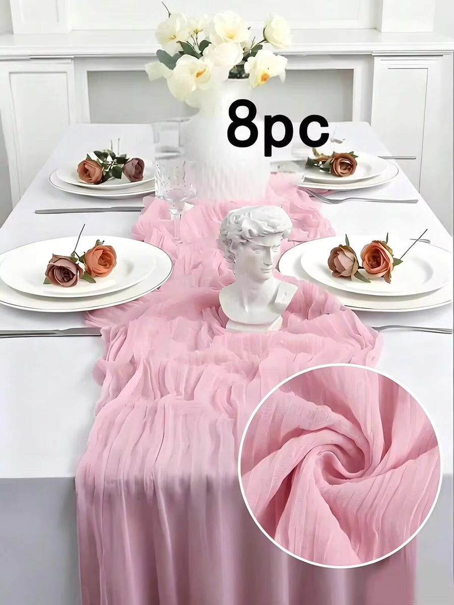 8PC Bohemian Gauze Table Runner Set - Lightweight & Comfortable Fabric Decorative Accessory With Bohemian Style, Semi-Transparent & Soft Texture, Perfect For Wedding Decor, Valentine's Day, Bridal Showers, Birthday Parties, Dinner & Tea Gatherings